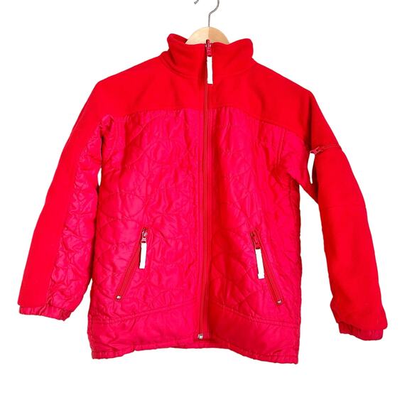 L.L BEAN Jacket Unisex Kids M 10-12 Red Quilted Fleece Pockets - Picture 1 of 11